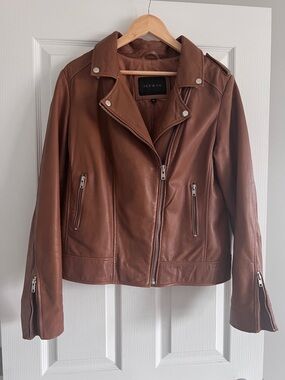 Brown Real Leather Biker Jacket 1x